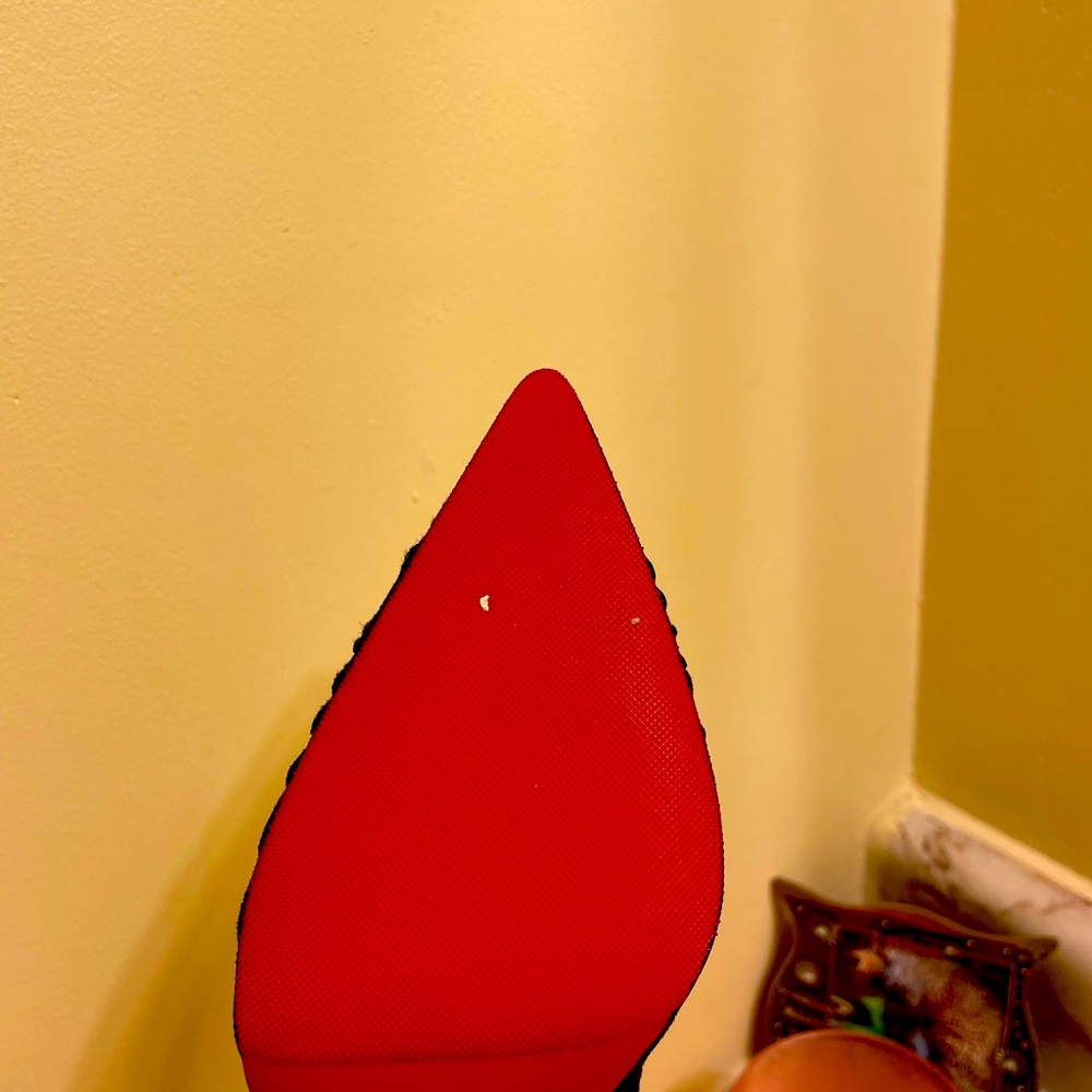Christian Louboutin dark green suede size 38, 4’ heels, professionally resoled.